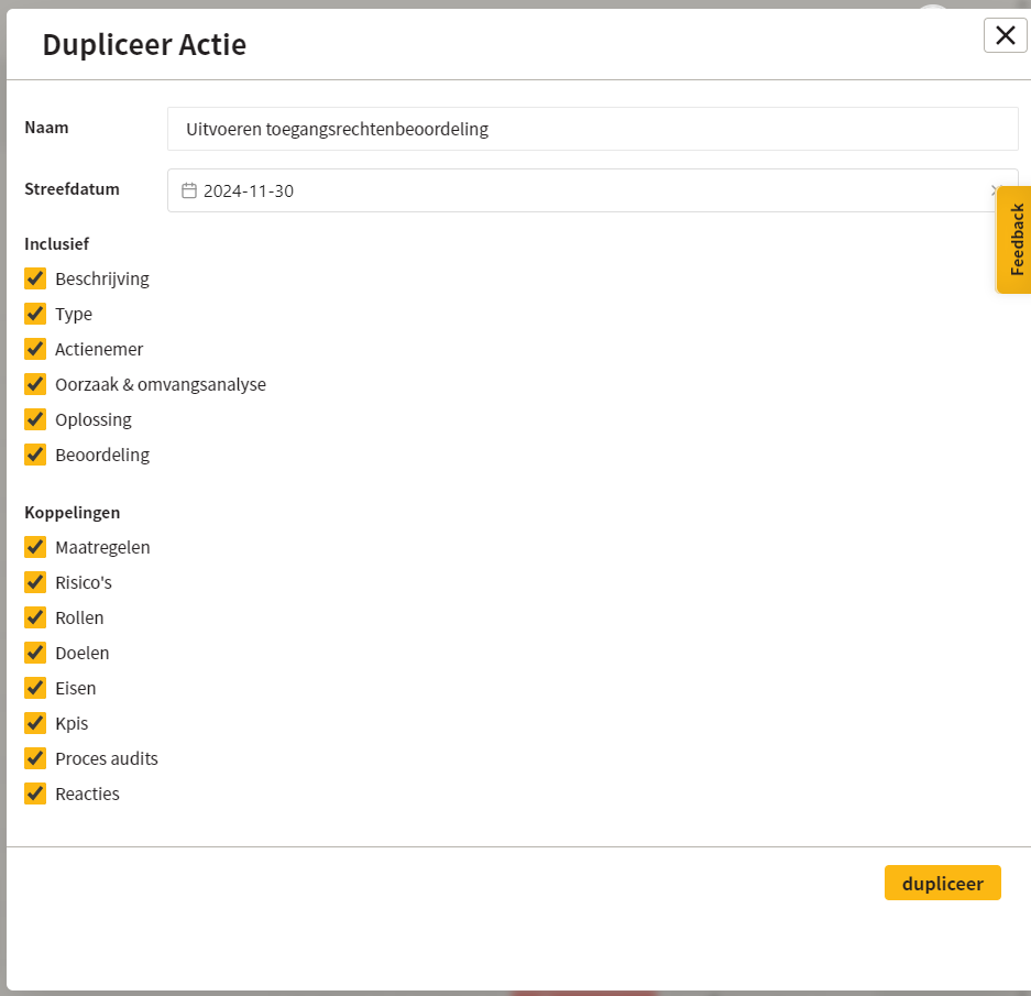 Dupliceren acties