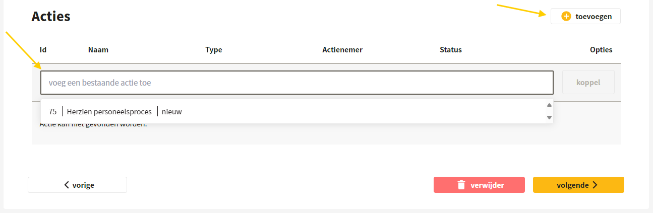 Aanmaken of koppelen acties