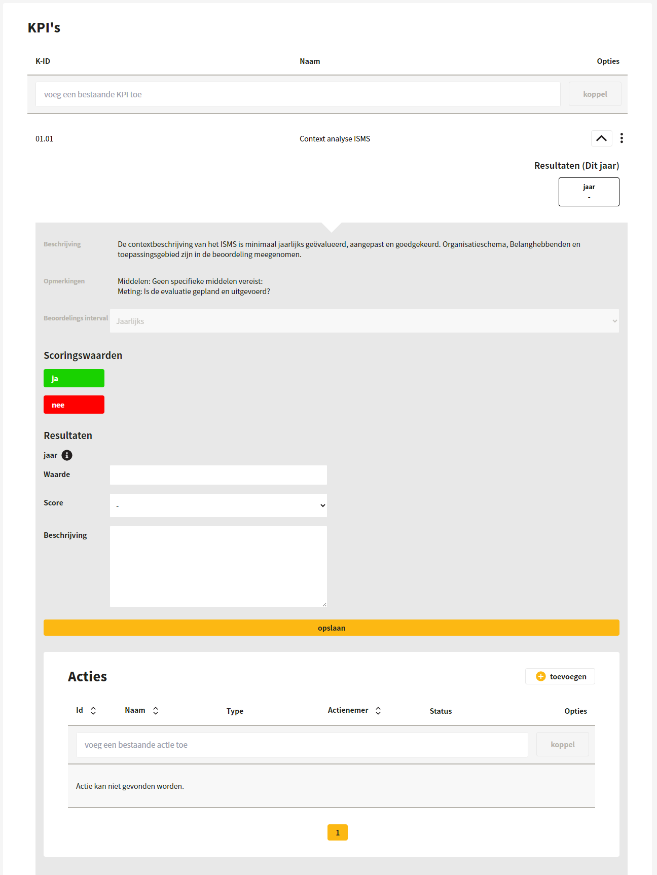 KPI-score en waarde invullen