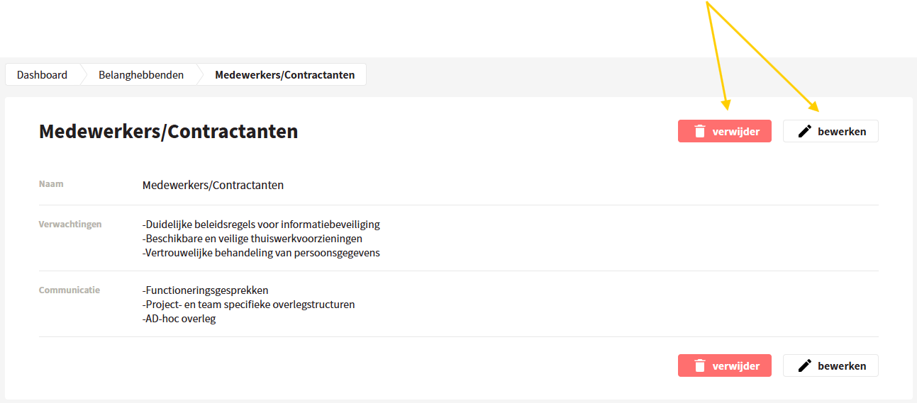 Bewerken en verwijderen belanghebbende