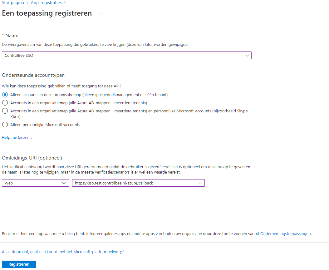 Het registratieformulier