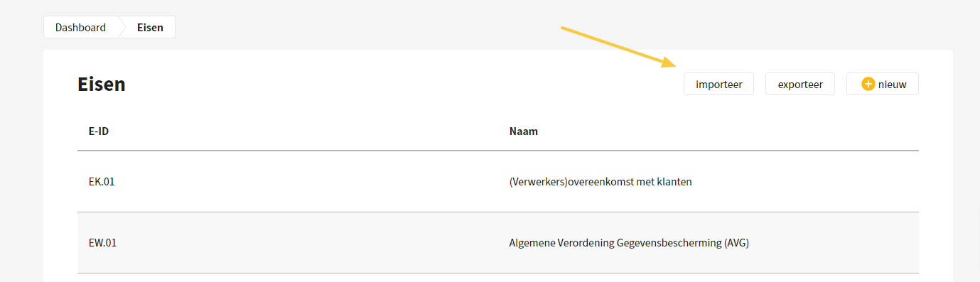 Importeren en exporteren eisen