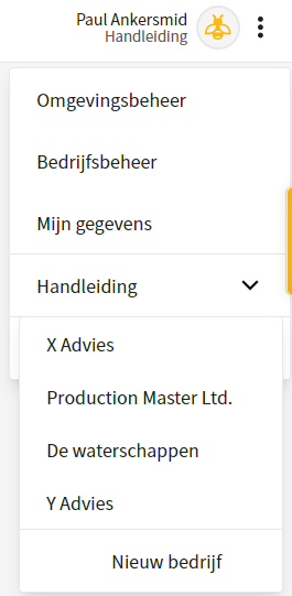 ControlBee Handleiding : Bedrijfsselectie/-aanmaak