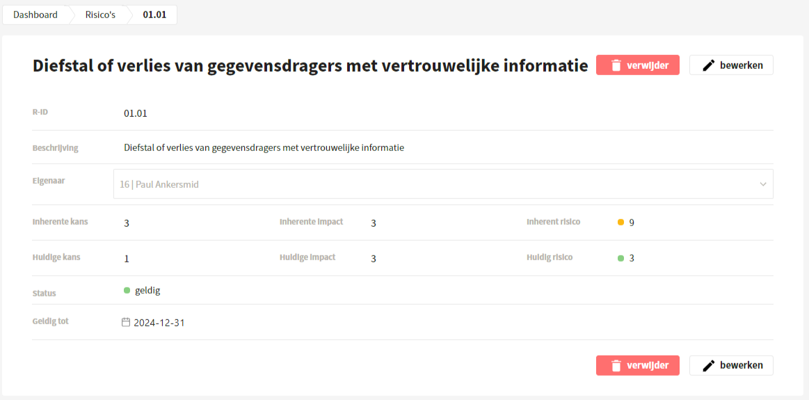 Bewerken en verwijderen risico