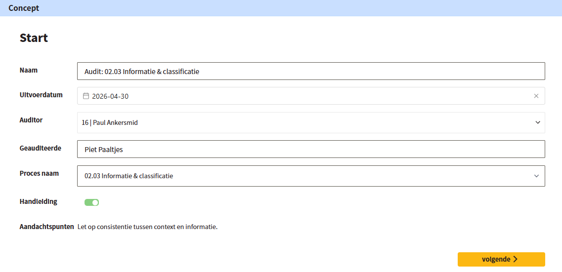 Aanmaken proces audit